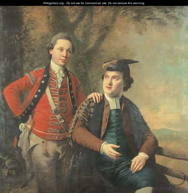 Double portrait of General Richard Wilford and Sir Levett Hanson, three-quarter-length, the former in the uniform of the Light Company of the 2nd - Nathaniel Hone