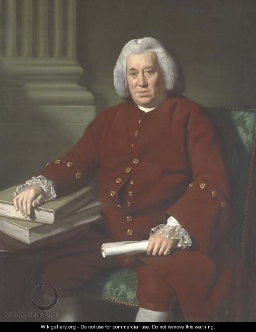 Portrait of Robert Marsh of the East India Company, three-quarter-length, seated at a table in a brown coat with lace cuffs - Sir Nathaniel Dance-Holland