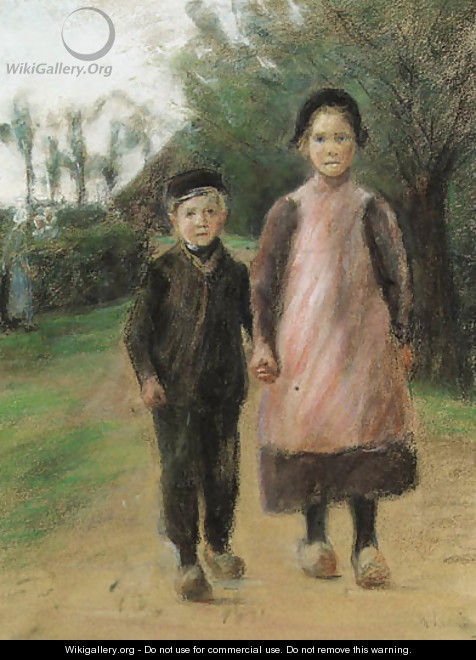 Junge und Madchen auf der Dorfstrasse - Max Liebermann
