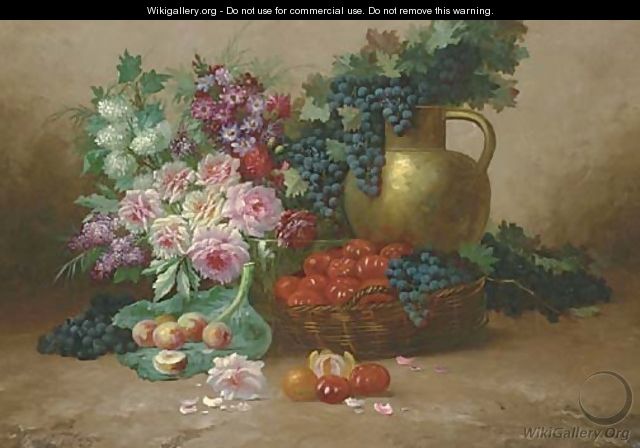 Still Life with Flowers, Fruits, Vegetables and a Copper Jug - Max Carlier