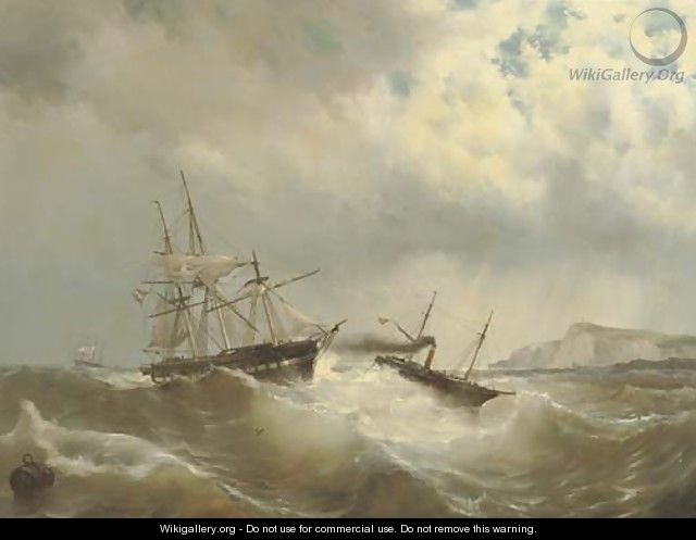 A tug-boat rescuing a Dutch frigate in distress - Mauritz F. H. de Haas