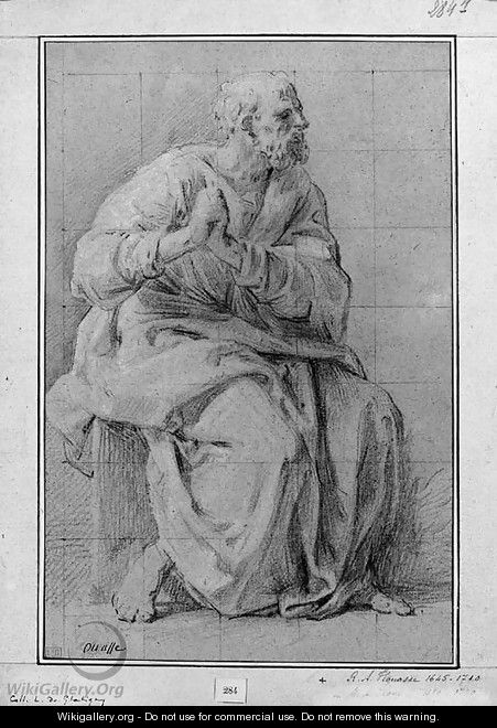 Saint Joseph seated, looking to the right, his hands clasped - Michel-Ange Houasse
