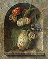 Parrot Tulips in a Jug on a stone Ledge in an Alcove - Michel Joseph Speckaert