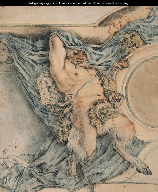 A Satyr holding up a Drapery Design for a Ceiling - Michel Dorigny