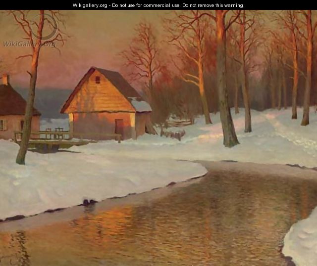 Winter Landscape with Cottage - Mikhail Markianovich Germanshev