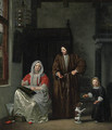 An elegant Family with a Dog in an Interior - Michiel van Musscher