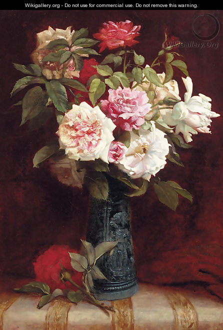 Roses in a vase on a mantle - Martial Hupe