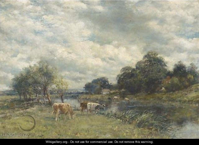 Cattle watering in a river landscape - William Mark Fisher