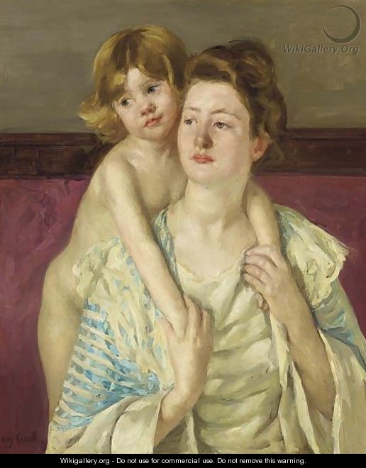 Antoinette Holding Her Child by Both Hands - Mary Cassatt