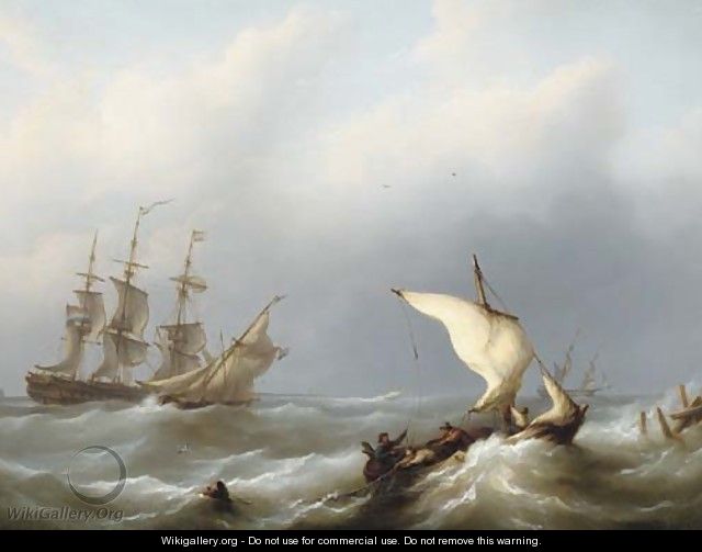 Dutch shipping offshore in a heavy swell, the merchantman flying her identification number 43 - Martinus Schouman