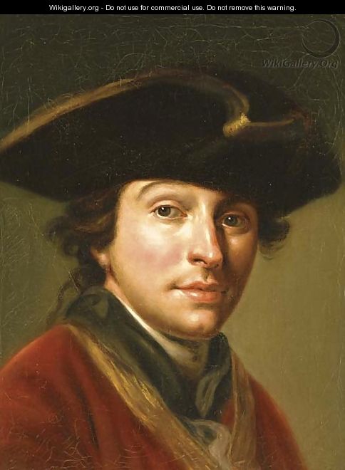 Portrait of the artist Anton von Maron (1733-1808), bust-length, in a red coat and black hat - Martin Knoller