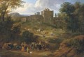 An Italianate landscape with travellers on a hilly path near a villa - Matthys Schoevaerts