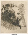 Degas en buste, de profil aA  droite, le menton dans sa main droite - Marcellin Desboutin
