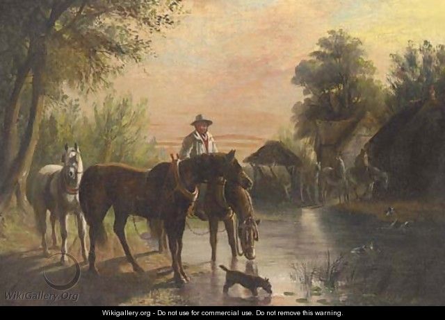 Watering horses at dusk - William Joseph Shayer
