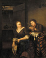 A Vanitas A man courting a maid in an interior - (after) Willem Van Mieris