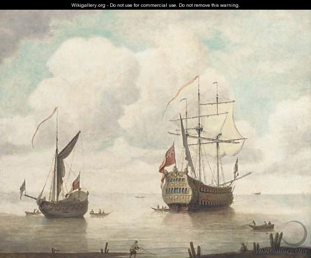 The flagship departing from her anchorage - (after) Willem Van De, The Elder Velde