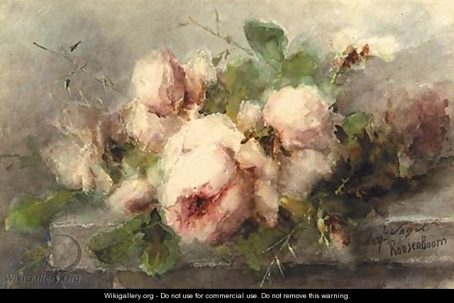 Pink roses on a ledge - Margaretha Roosenboom