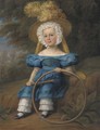 Portrait of a boy, seated full-length, in a blue dress and feathered hat, holding a hoop, in a landscape - Margaret Sarah Carpenter