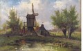 Windmill in a Dutch landscape - Johannes Hermanus Koekkoek Snr