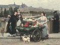 The Flower Seller on the Pont Royal with the Louvre beyond, Paris - Marie Francois Firmin-Girard