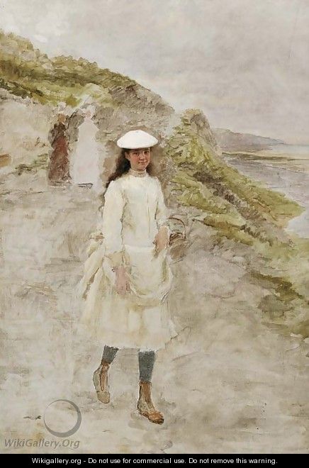 A young girl on a coastal path - Marie Francois Firmin-Girard