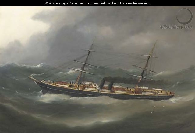 A P. & O. steamer reefed down in heavy seas - Marie-Edouard Adam Of Le Havre