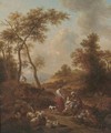 An Italianate landscape with Jacob, Leah and Rachel - (after) Nicolaes Berchem