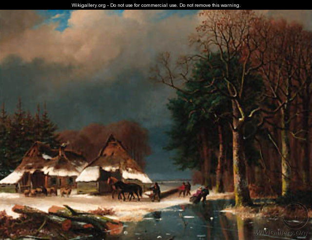 A winter landscape with loggers - Nicolaas Johannes Roosenboom