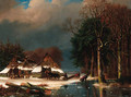 A winter landscape with loggers - Nicolaas Johannes Roosenboom
