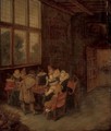 Elegant company conversing at a table in an interior - (after) Pieter De Hooch