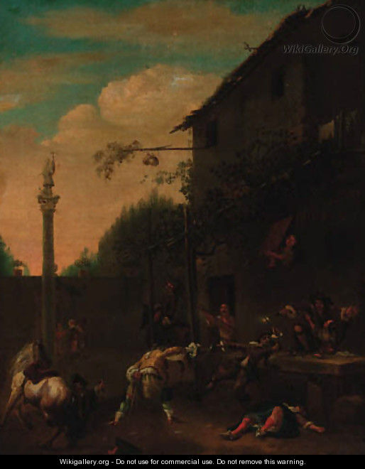 A street fight outide a tavern - (after) Philips Wouwerman