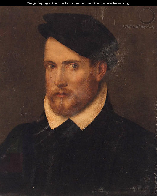 Portrait of a nobleman, bust-length, in a black cap - (after) Paris Bordone