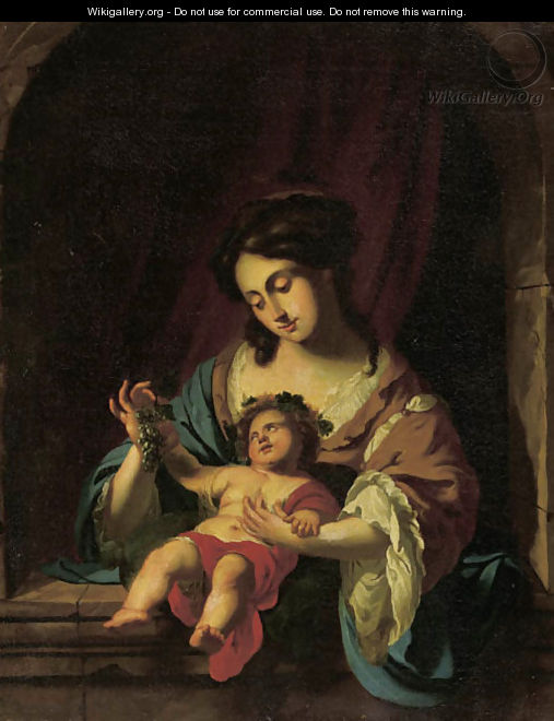 The Madonna and Child in a feigned stone niche - (after) Simon Vouet