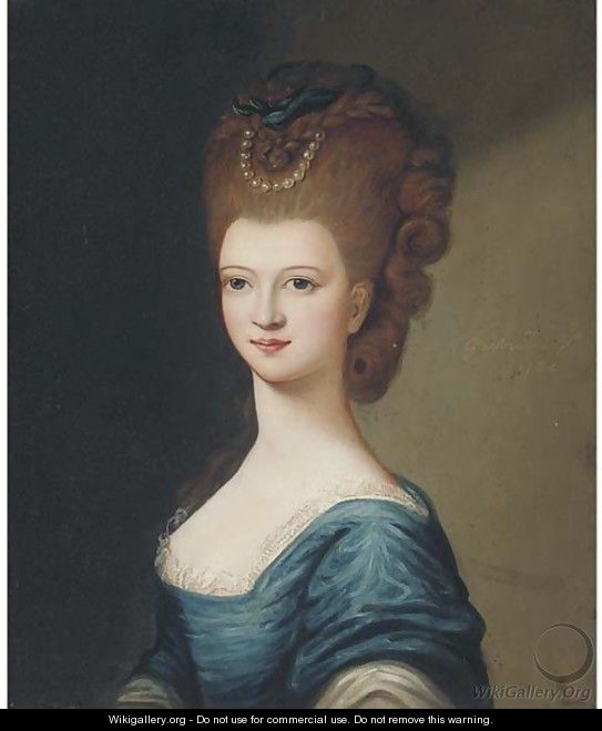 Portrait of a lady, bust-length, in a blue dress - (after) Gainsborough, Thomas