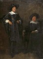 Portrait of two gentlemen, said to be Jan Tulp and Dirck Ruykhaver, full lengths, wearing black costumes with lace collars and cuffs and black hats - (after) Thomas De Keyser
