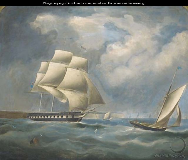 A frigate under reduced rig in the Channel - (after) Thomas Buttersworth