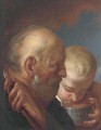 A man and a boy drinking from a bowl - (after) Jacob Jordaens