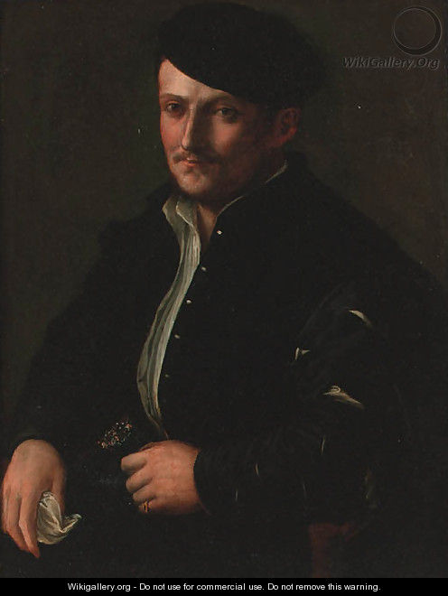 Portrait of a man, seated small-half-length, in a black coat and cap - (after) Holbein the Younger, Hans