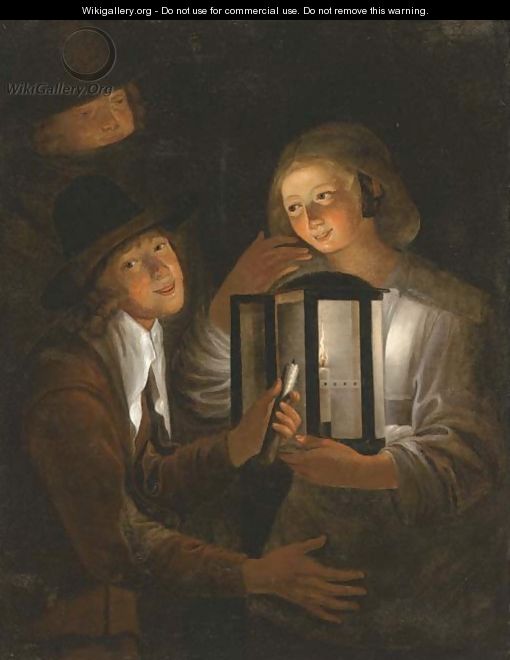 Merrymaking by lamplight - (after) Godfried Schalcken
