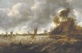 A river landscape with sailing vessels in rough waters, a village beyond - (after) Jan Van Goyen