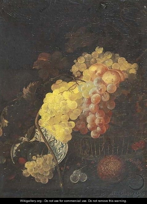 Grapes, peaches and cherries in a basket - (after) Jan Davidsz De Heem