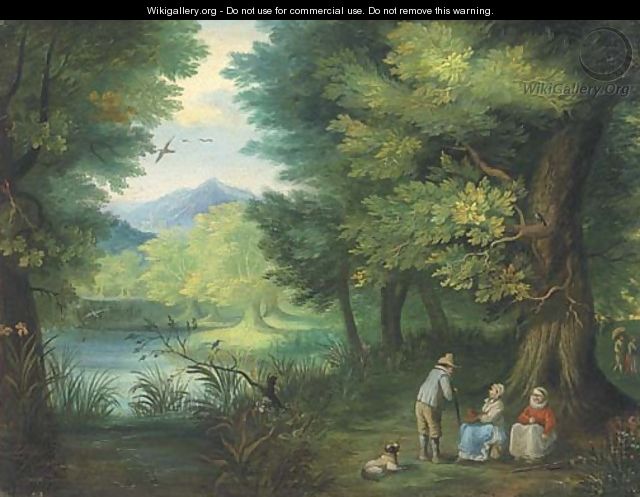 A wooded landscape with travellers at rest by a river - (after) Jan, The Younger Brueghel