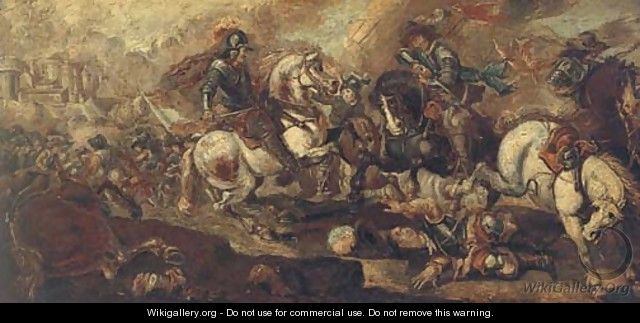 A cavalry battle before a castle - (after) Jacques (Le Bourguignon) Courtois