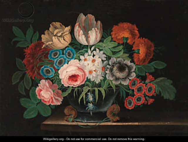 Summer flowers in a vase on a ledge - Jan van Kessel