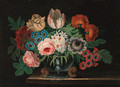 Summer flowers in a vase on a ledge - Jan van Kessel