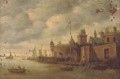 A town on a river with fishermen and other boating - (after) Jan Van Goyen