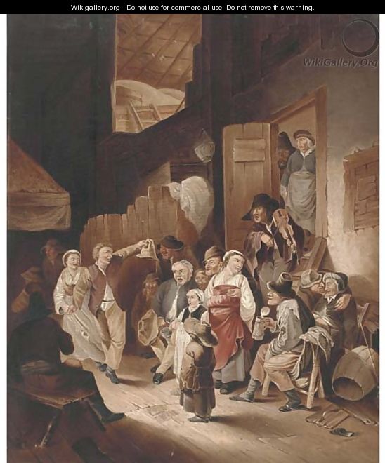 Peasants drinking and merry making in an interior - (after) Jan Steen