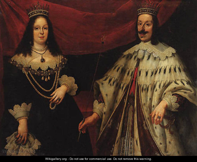 Portrait of Ferdinand II Grand Duke of Tuscany (1610-1670) and Victoria della Rovere (1622-1694), three-quarter-length, in ceremonial robes - (after) Justus Sustermans