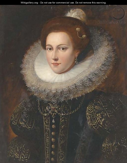 Portrait of a lady, bust-length, in an ornately embroidered dress and ruff - (after) Justus Sustermans