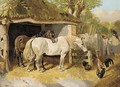 Horses and chickens in a farmyard - (after) John Frederick Jnr Herring